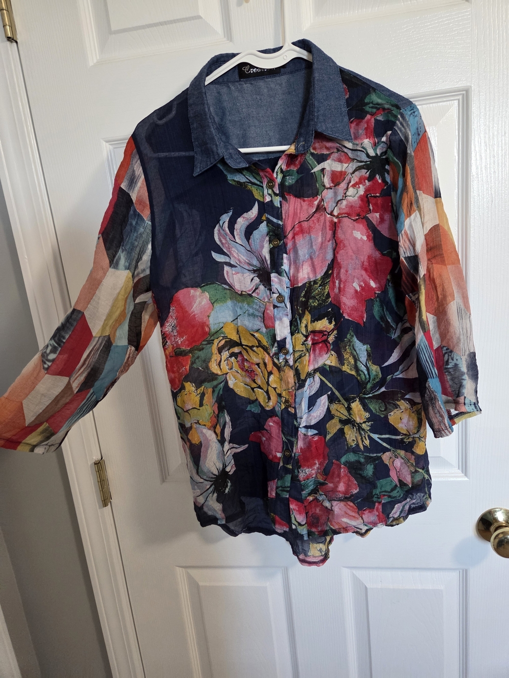 Colorful Floral Button-Front Women's Blouse